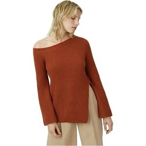 Club Monaco Sannah Cashmere Sweater Burnt Red Rust Asymmetric cold Shoulder S